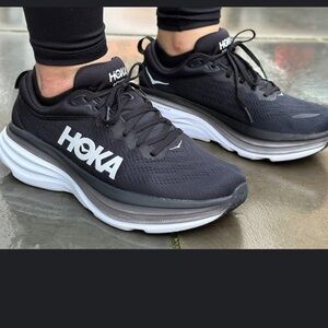 Hoka Bondi 8 Black and White Running Shoes